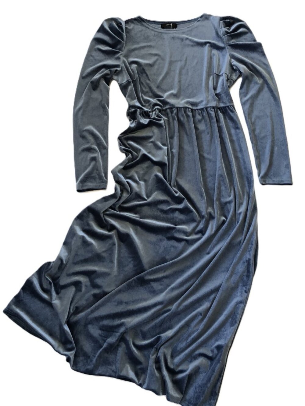 Zesica Smoky Blue Long Puffed Sleeves Maxi Dress XL NWT No Belt